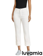 luvamia Straight Leg Jeans for Women Trendy Cropped High Waisted Cuffed Hem Stretchy Boyfriend Capri Jeans with Pockets
