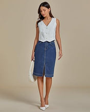 luvamia Jean Skirts for Women Denim Trendy Summer Casual Stretchy High Waisted Midi Below Knee Pencil Skirt with Slit