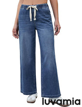 Women's High Rise Wide Leg Free Moving Stretch Ripped Jeans Pants Office-Friendly