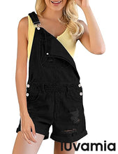 luvamia Women's Ripped Short Overalls Adjustable Denim Bib Overall Shorts Romper