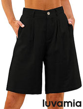 luvamia Bermuda Shorts for Women High Waisted Linen Dressy Casual Pleated Wide Leg Summer Shorts with Elastic Waist