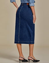 LUVAMIA Women's Skirts High Waisted Below Knee Split Hem Denim Bodycon Midi