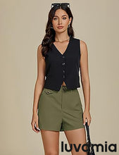 luvamia Dress Shorts for Women Trendy High Waisted Business Causal Summer Elastic Waist Trouser Shorts with Pockets