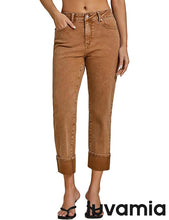 luvamia Straight Leg Jeans for Women Trendy Cropped High Waisted Cuffed Hem Stretchy Boyfriend Capri Jeans with Pockets