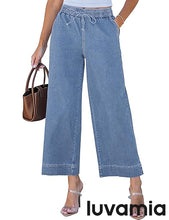 luvamia Wide Leg Jeans for Women High Waisted Cropped Pull On Jeans Elastic Wasit Drawstring Stretch Denim Trouser Pants