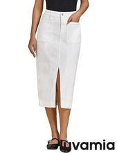 LUVAMIA Women's Skirts High Waisted Below Knee Split Hem Denim Bodycon Midi