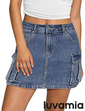 Luvamia Jean Skirts for Women Denim Mini High Waist  Pocket Casual Skirt