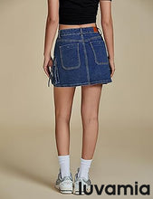 Luvamia Jean Skirts for Women Denim Mini High Waist  Pocket Casual Skirt