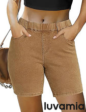 luvamia Jean Shorts for Women Trendy Pull On Mid Rise Elastic Waist Summer Casual Stretchy Long Denim Walking Shorts