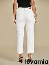 luvamia Straight Leg Jeans for Women Trendy Cropped High Waisted Cuffed Hem Stretchy Boyfriend Capri Jeans with Pockets