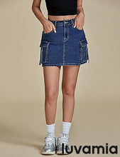 Luvamia Jean Skirts for Women Denim Mini High Waist  Pocket Casual Skirt