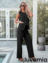 luvamia Vest Pants Suits for Women Dressy 2 Piece Business Casual Outfits Sleeveless Blazer Wide Leg Pants Pantsuit Sets