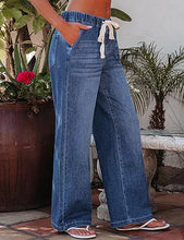 Women's High Rise Wide Leg Free Moving Stretch Ripped Jeans Pants Office-Friendly
