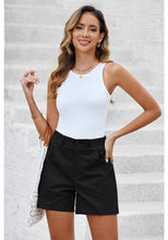 luvamia Shorts for Women Trendy Casual Summer High Waisted Chino Shorts Ribbed Elastic Waist Comfy Shorts with Pockets