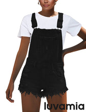 luvamia Women's Ripped Short Overalls Adjustable Denim Bib Overall Shorts Romper