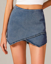 luvamia Jean Skorts for Woman High Waisted Pull On Stretchy Denim Wrap Skirt with Shorts Trendy Asymmetrical Skort