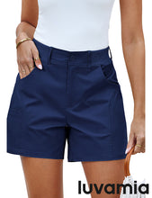 luvamia Shorts for Women Trendy Casual Summer High Waisted Chino Shorts Ribbed Elastic Waist Comfy Shorts with Pockets