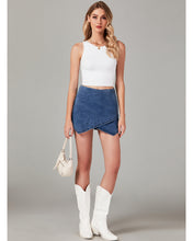 luvamia Jean Skorts for Woman High Waisted Pull On Stretchy Denim Wrap Skirt with Shorts Trendy Asymmetrical Skort