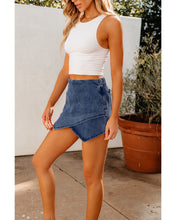 luvamia Jean Skorts for Woman High Waisted Pull On Stretchy Denim Wrap Skirt with Shorts Trendy Asymmetrical Skort
