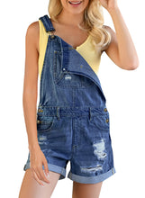 luvamia Women's Ripped Short Overalls Adjustable Denim Bib Overall Shorts Romper