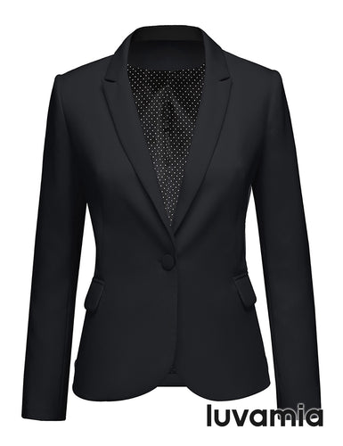luvamia Women's Long Sleeve Formal Notch Lapel Button Down Blazer Pockets Jacket
