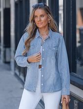 luvamia FleXclusive Denim Shirts for Women Long Sleeve Button Down Chambray Relaxed Fit Western Jean Shirts Casual Collared Jean Top