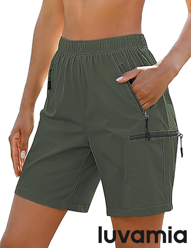 luvamia Hiking Shorts for Women Cargo Pull On Elastic Waist Lightweight Quick Dry Summer Sport Golf 7 Inch Inseam Shorts