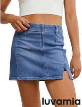 luvamia FleXclusive Jean Skorts for Woman High Waisted Side Slit Mini Short Skirt with Shorts Stretchy Denim Skirts Country Concert