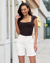 luvamia FleXclusive Jean Shorts for Women High Waisted Trendy Mid Thigh Distressed Ripped Frayed Stretchy Denim Shorts Cut Off Jorts