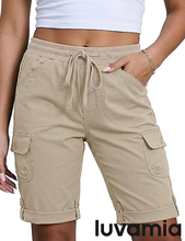 luvamia Bermuda Shorts for Women Knee Length High Rise Summer Casual Shorts Elastic Wasit Drawstring with Pockets