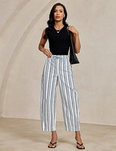 luvamia FleXclusive Barrel Jeans Women Trendy Striped Cropped High Waisted Pull On Elastic Waist Wide Leg Casual Stretch Denim Pants