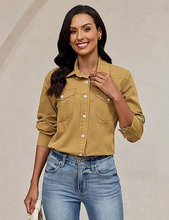 luvamia FleXclusive Denim Shirts for Women Long Sleeve Button Down Chambray Relaxed Fit Western Jean Shirts Casual Collared Jean Top