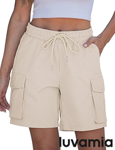 luvamia Hiking Shorts for Women High Waisted Pull On Cargo Casual Golf Water Resistant 7 Inch Inseam Mid Thigh Shorts