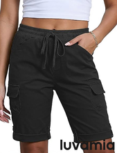 luvamia Bermuda Shorts for Women Knee Length High Rise Summer Casual Shorts Elastic Wasit Drawstring with Pockets