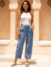luvamia FleXclusive Barrel Jeans Women Trendy Striped Cropped High Waisted Pull On Elastic Waist Wide Leg Casual Stretch Denim Pants