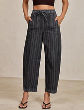luvamia FleXclusive Barrel Jeans Women Trendy Striped Cropped High Waisted Pull On Elastic Waist Wide Leg Casual Stretch Denim Pants