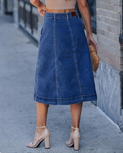 luvamia FleXclusive Jean Skirts for Women Trendy Midi Length A Line Western Casual Button Down Stretchy Denim Skirt with Pockets