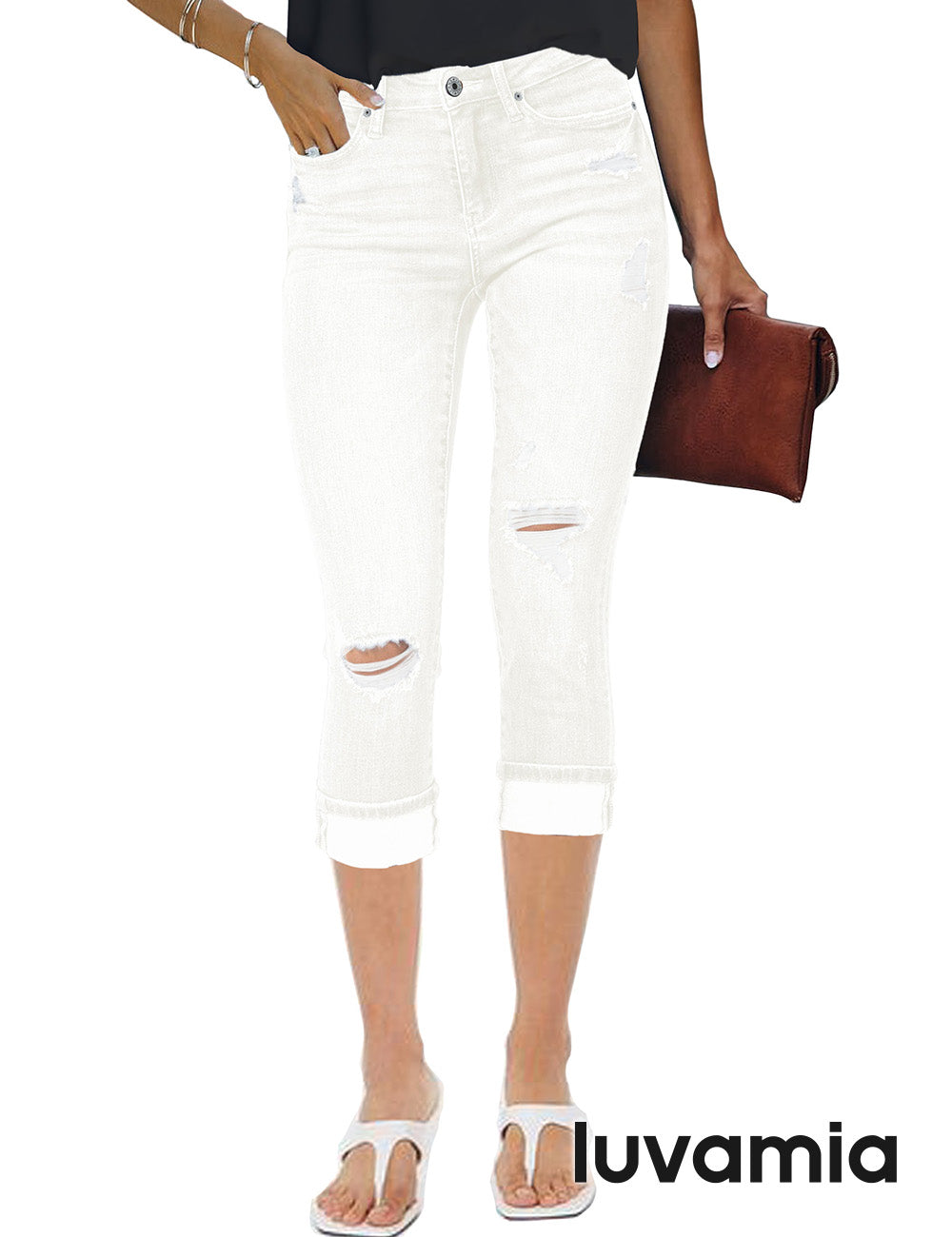 Capri Jeans for Women - High Waist Skinny Stretch Denim Capri Pant