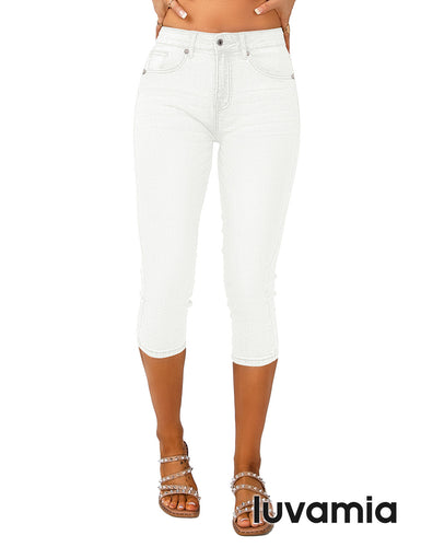 luvamia Womens Capri Jeans for Women High Waisted Skinny Ripped Jean Denim Pants