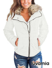luvamia Women Casual Warm Winter Faux Fur Quilted Parka Lapel Zip Jacket Puffer Coat