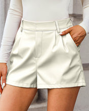 luvamia Faux Leather Shorts for Women High Waist Pleated Wide Leg Stretchy Shorts with Pockets Short PU Leather Pants