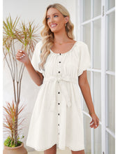luvamia Denim Dress for Women Off The Shoulder Dresses Puff Sleeve Elastic Waist A Line Short Western Jean Dress Belted