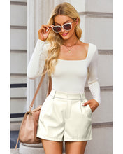 luvamia Faux Leather Shorts for Women High Waist Pleated Wide Leg Stretchy Shorts with Pockets Short PU Leather Pants