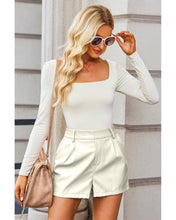 luvamia Faux Leather Shorts for Women High Waist Pleated Wide Leg Stretchy Shorts with Pockets Short PU Leather Pants