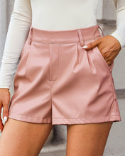 luvamia Faux Leather Shorts for Women High Waist Pleated Wide Leg Stretchy Shorts with Pockets Short PU Leather Pants