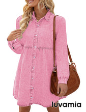 luvamia Denim Dress for Women Babydoll Flowy Cute Jean Shirt Dresses Long Sleeves