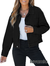 luvamia Oversized Jean Jacket Women Cropped Zip Up Denim Jackets Lightweight Trucker Shacket with Pockets Western Trendy