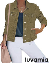 luvamia Women's Basic Button Down Stretch Fitted Long Sleeves Denim Jean Jacket
