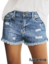 luvamia Women's Casual Denim Shorts Frayed Raw Hem Ripped Jeans Shorts