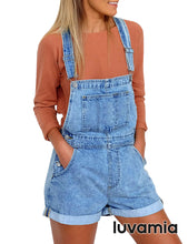 luvamia Women's Casual Adjustable Strap Cuffed Hem Denim Bib Overalls Shorts Romper